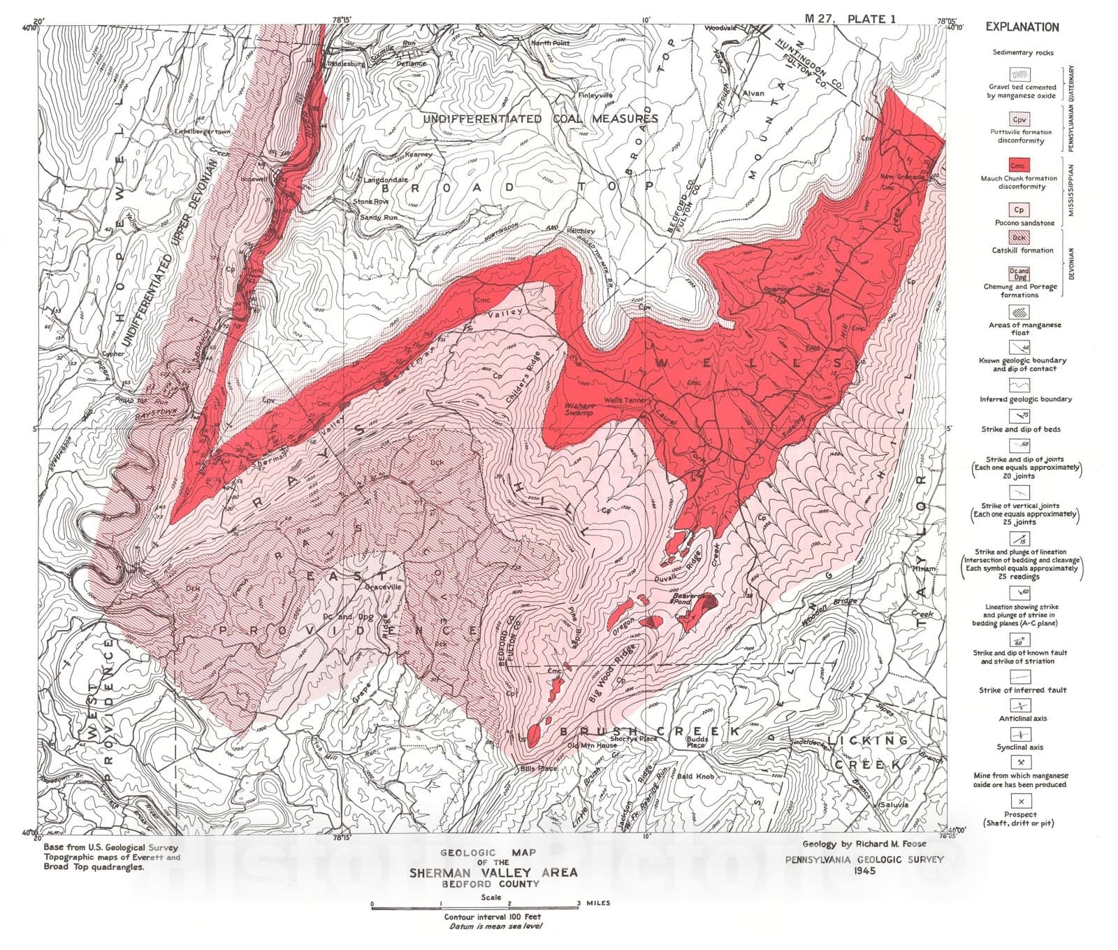 Map : Manganese minerals of Pennsylvania, 1945 Cartography Wall Art :