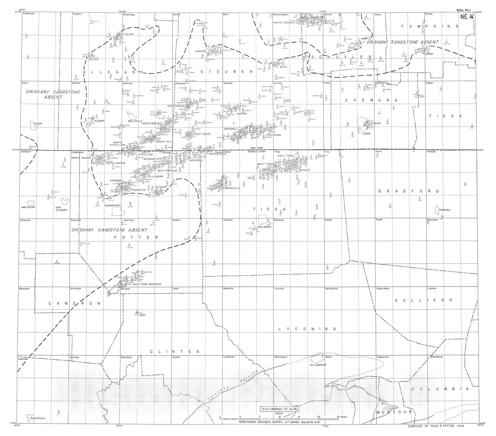 Map : Summarized record of deep wells in Pennsylvania, 1950 Cartography Wall Art :