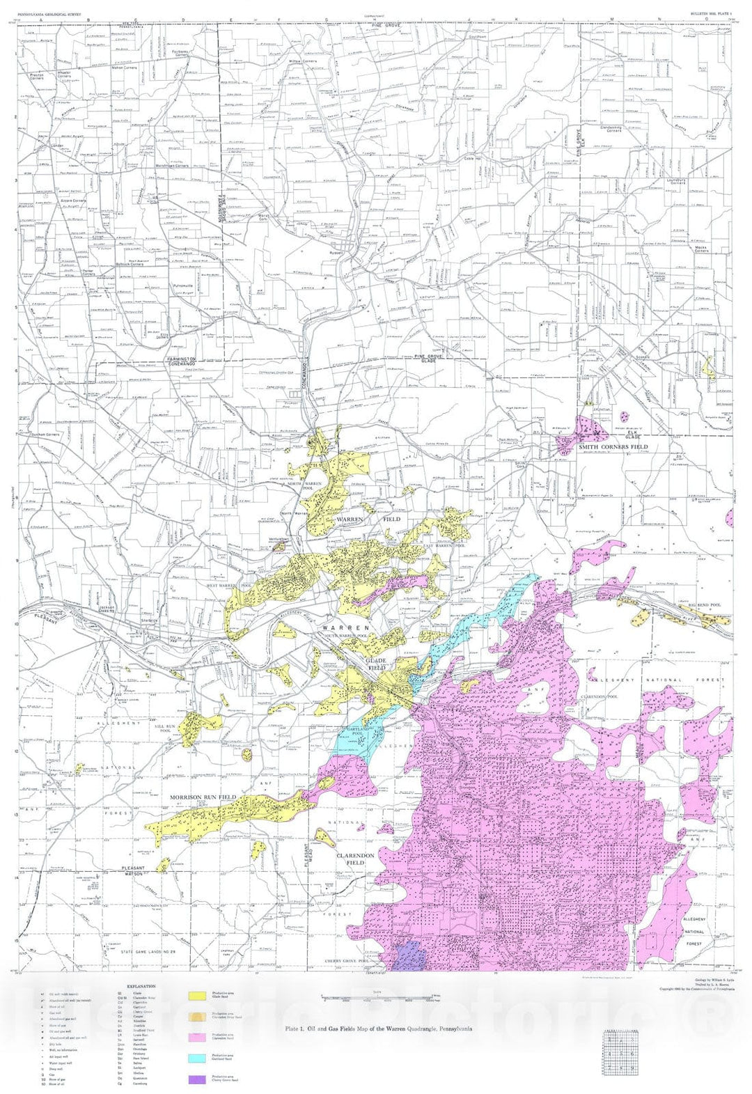 Map : Oil and gas geology of the Warren quadrangle, Pennsylvania, 1965 Cartography Wall Art :