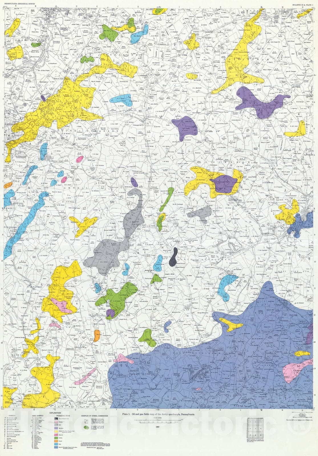 Map : Oil and gas geology of the Amity and Claysville quadrangles, Pennsylvania, 1967 Cartography Wall Art :