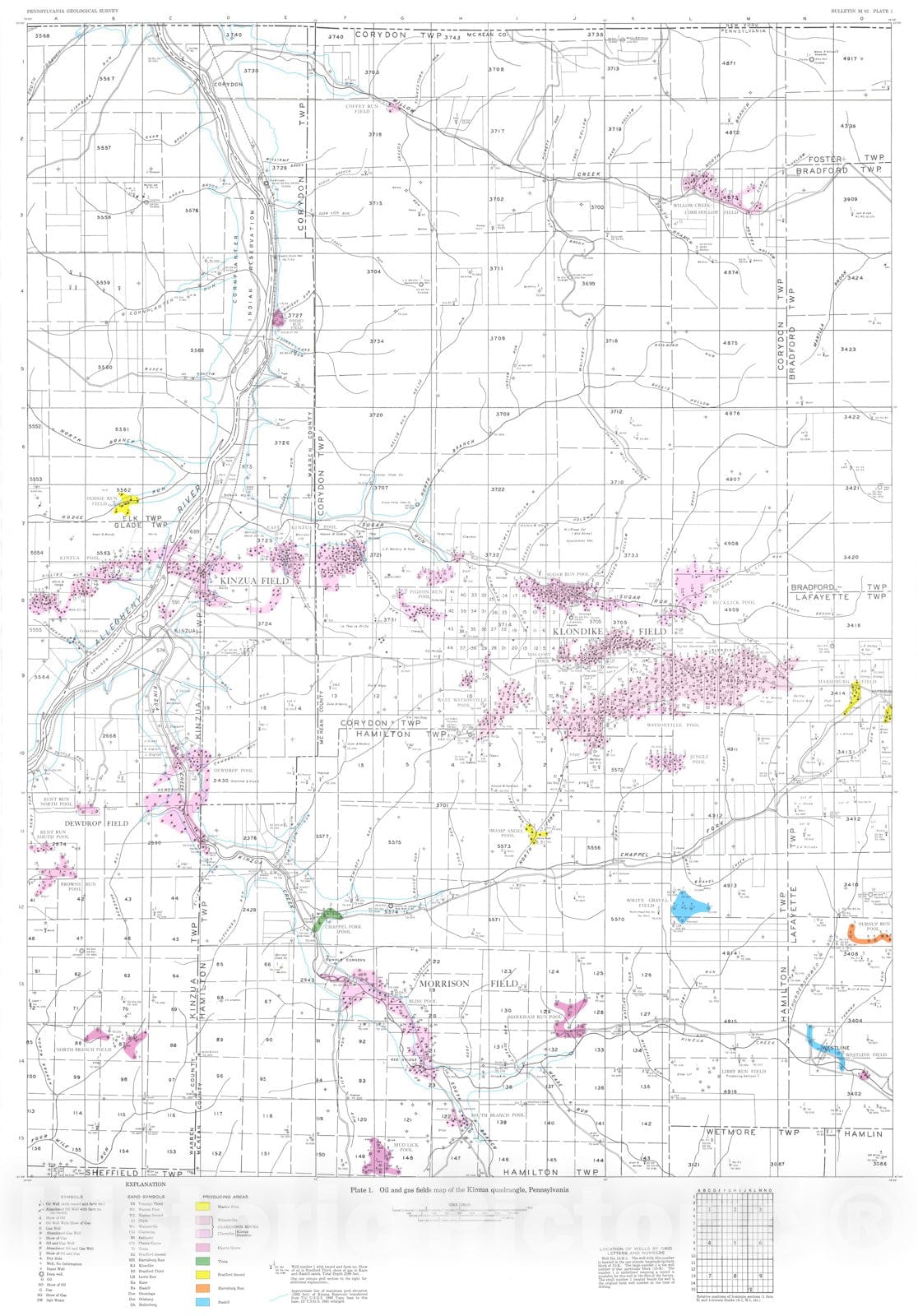 Map : Oil and gas geology of the Kinzua quadrangle, Warren and McKean Counties, Pennsylvania, 1970 Cartography Wall Art :