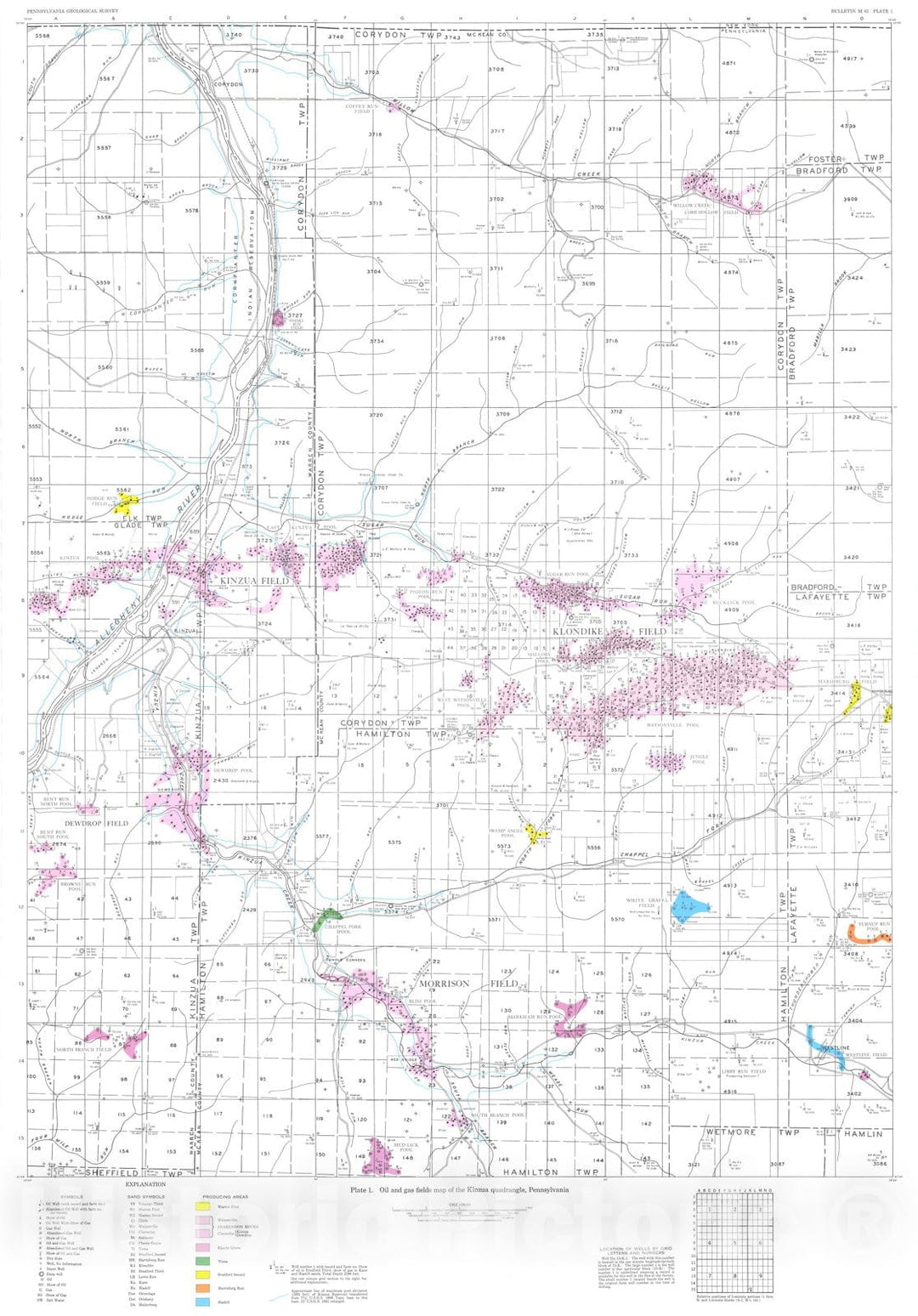 Map : Oil and gas geology of the Kinzua quadrangle, Warren and McKean Counties, Pennsylvania, 1970 Cartography Wall Art :