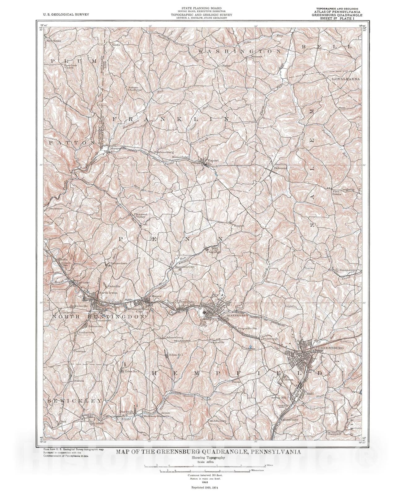 Map : Mineral resources of the Greensburg quadrangle, Westmoreland County, Pennsylvania, 1925 Cartography Wall Art :