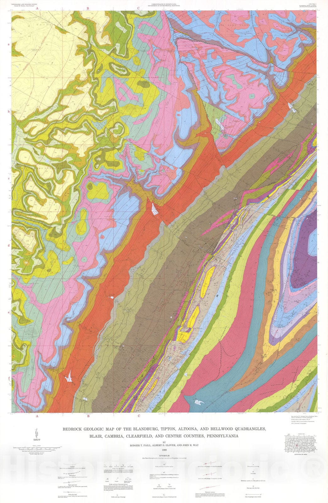 Map : Geology and mineral resources of the Blandburg, Tipton, Altoona, and Bellwood quadrangles, Blair, Cambria, Clearfield, and Centre Counties, Pennsylvania, 1989 Cartography Wall Art :