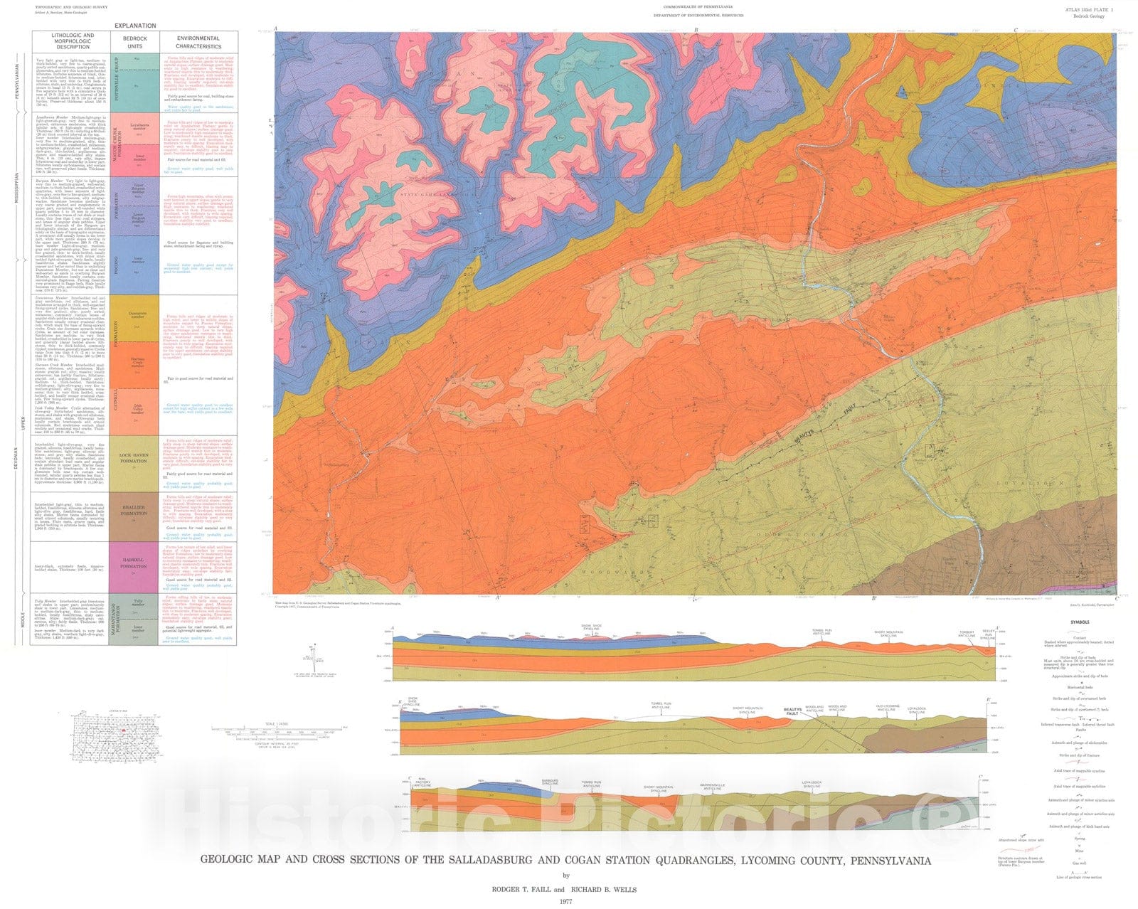 Map : Geology and mineral resources of the Salladasburg and Cogan Station quadrangles, Lycoming County, Pennsylvania, 1977 Cartography Wall Art :