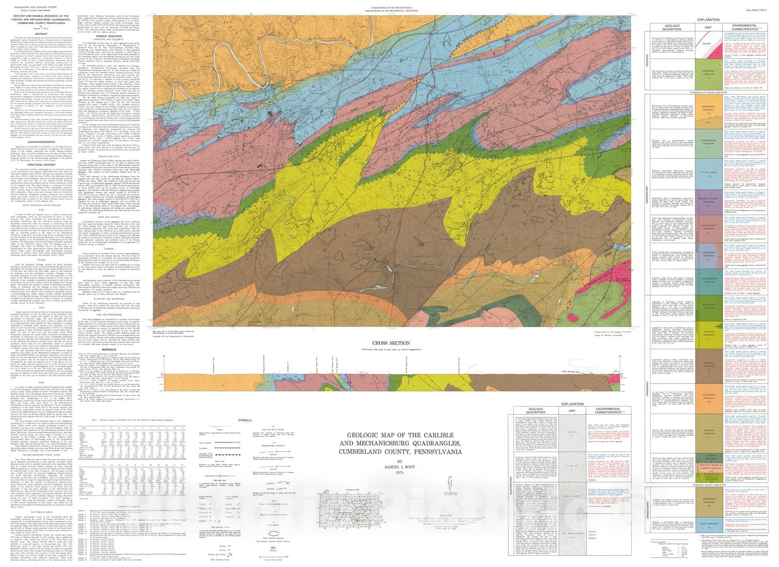 Map : Geology and mineral resources of the Carlisle and Mechanicsburg quadrangles, Cumberland County, Pennsylvania, 1978 Cartography Wall Art :