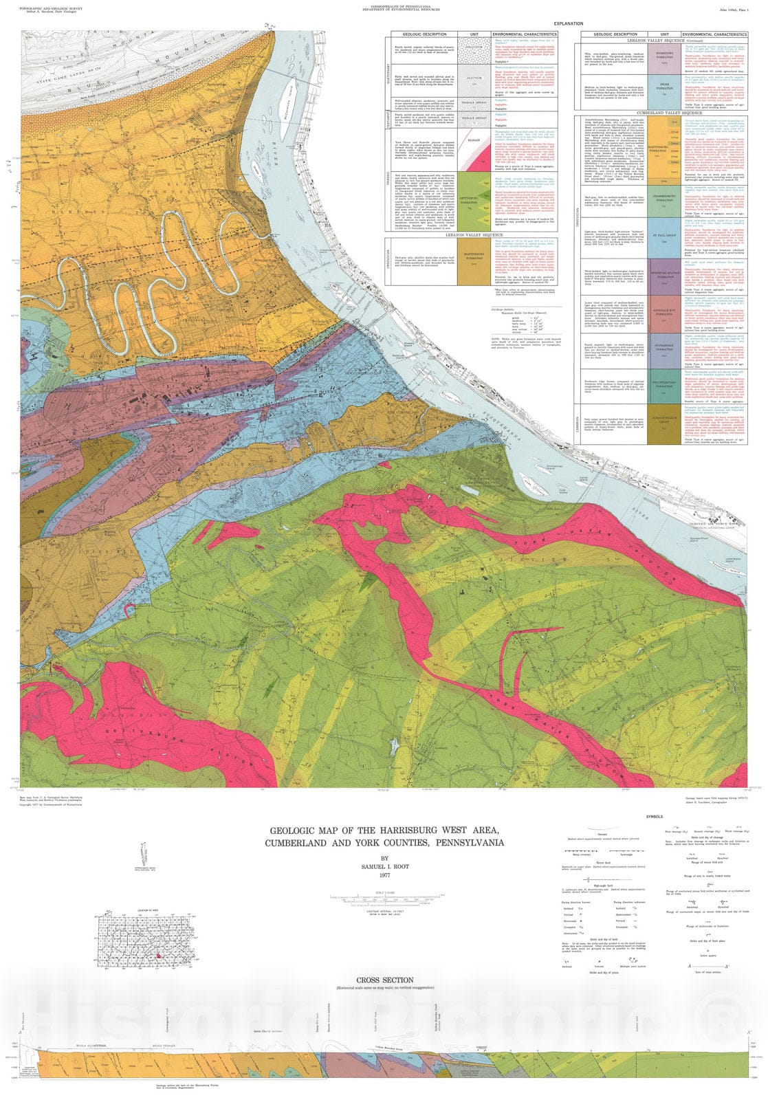 Map : Geology and mineral resources of the Harrisburg West area, Cumberland and York Counties, Pennsylvania, 1977 Cartography Wall Art :