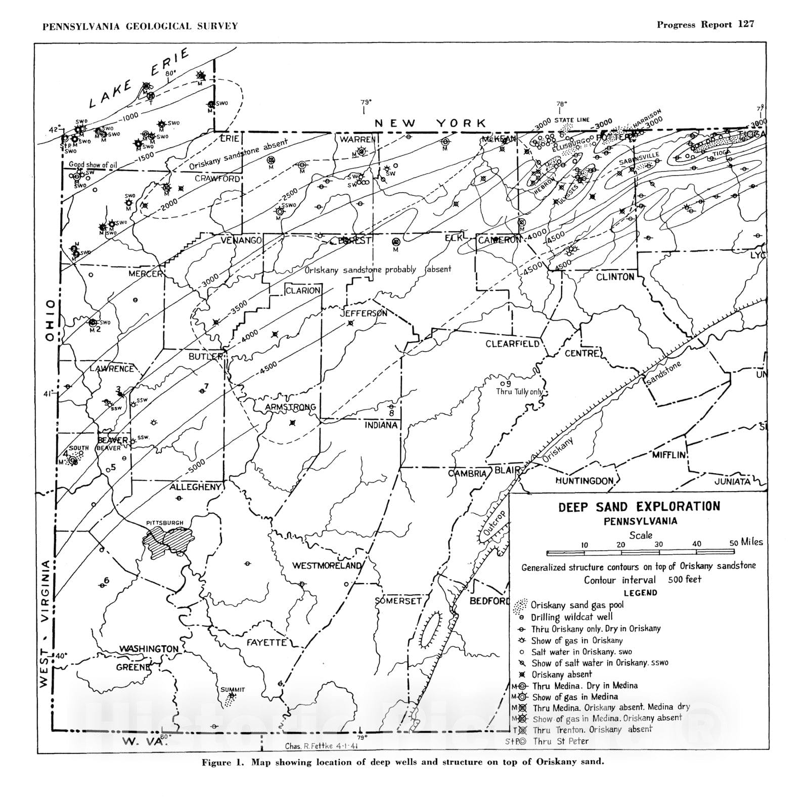Map : Subsurface sections across western Pennsylvania, 1941 Cartography Wall Art :