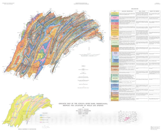 Map : Groundwater resources of the Juniata River basin, Pennsylvania, 1982 Cartography Wall Art :