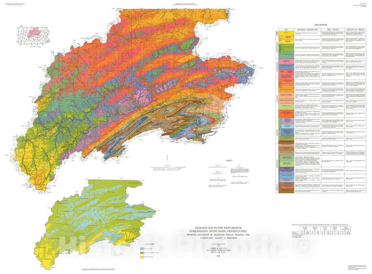 Map : Groundwater resources of the West Branch Susquehanna River basin, Pennsylvania, 1983 Cartography Wall Art :