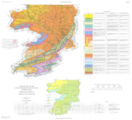 Map : Groundwater resources of the Upper Susquehanna River basin, Pennsylvania, 1984 Cartography Wall Art :