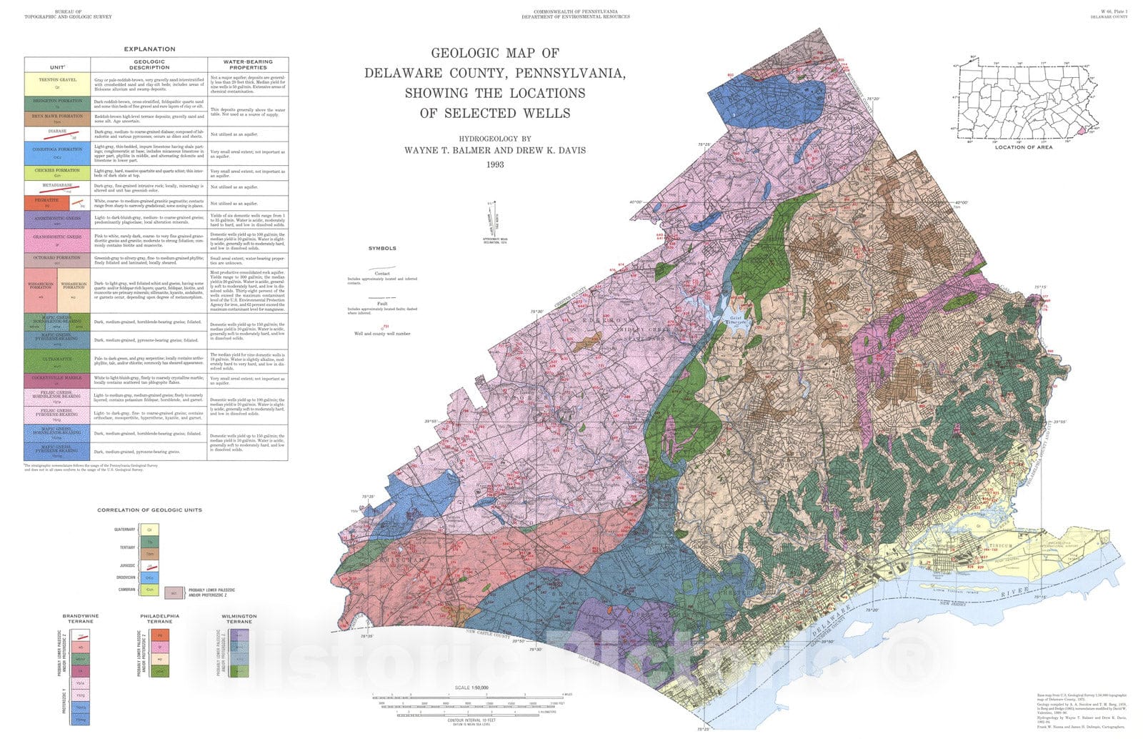 Map : Groundwater resources of Delaware County, Pennsylvania, 1996 Cartography Wall Art :