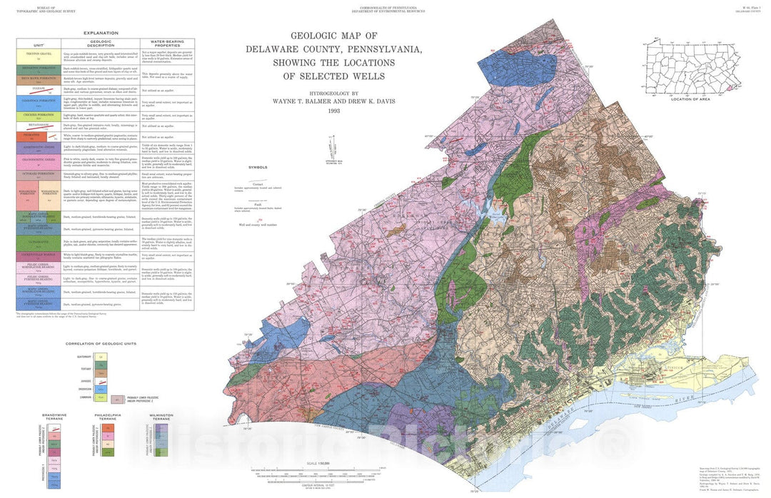 Map : Groundwater resources of Delaware County, Pennsylvania, 1996 Cartography Wall Art :