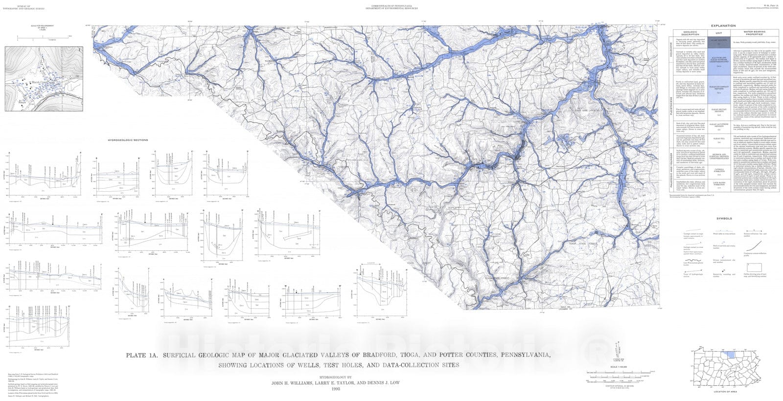 Map : Hydrogeology and groundwater quality of the glaciated valleys of Bradford, Tioga, and Potter Counties, Pennsylvania, 1998 Cartography Wall Art :