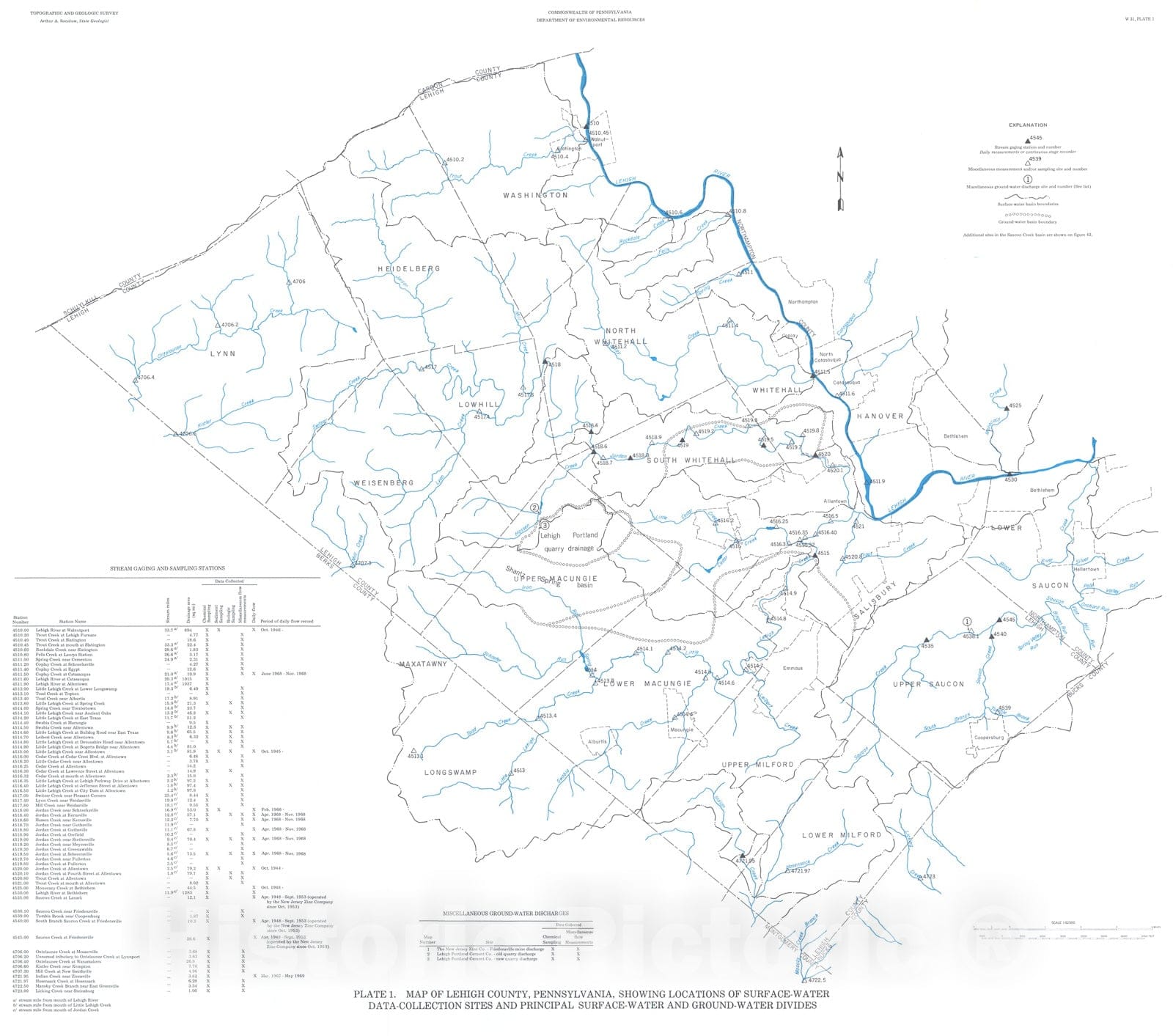 Map : Water resources of Lehigh County, Pennsylvania, 1972 Cartography Wall Art :