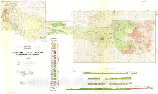 Map : Geology of the Salem Hills and North Santiam River basin, 1939 Cartography Wall Art :