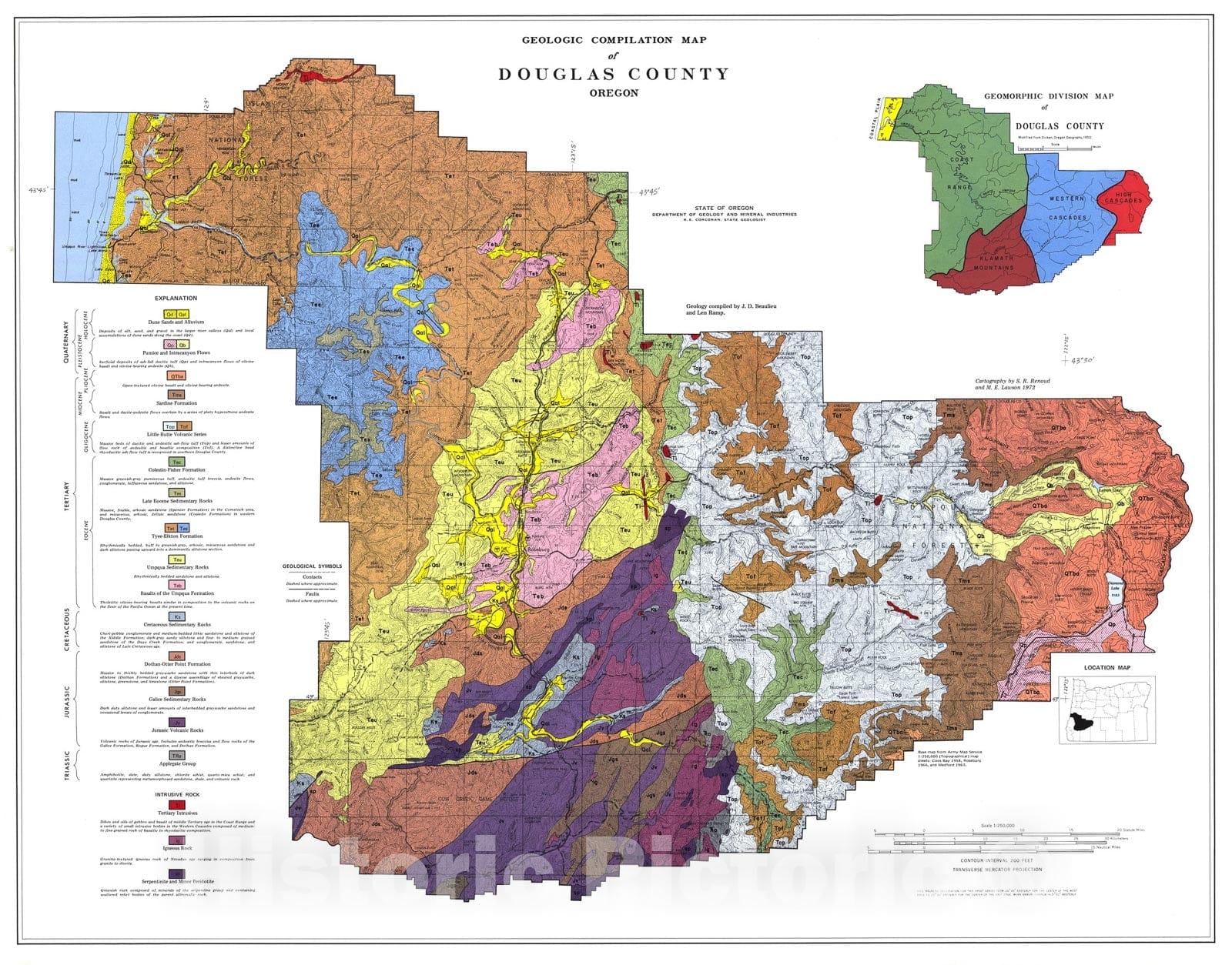 Map : Geology and mineral resources of Douglas County, 1972 Cartography Wall Art :