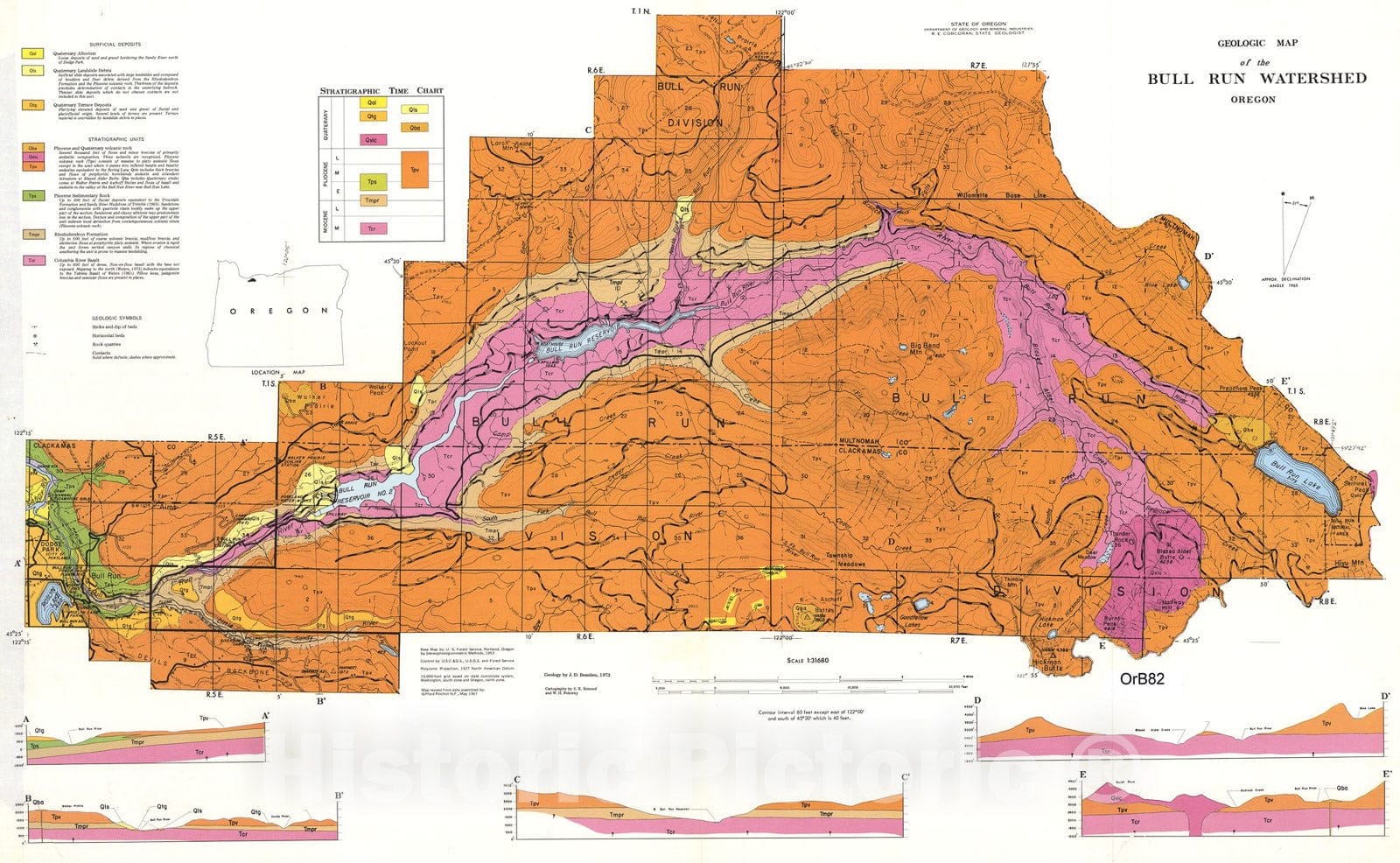Map : Geologic hazards of the Bull Run watershed, Multnomah and Clackamas Counties, 1974 Cartography Wall Art :