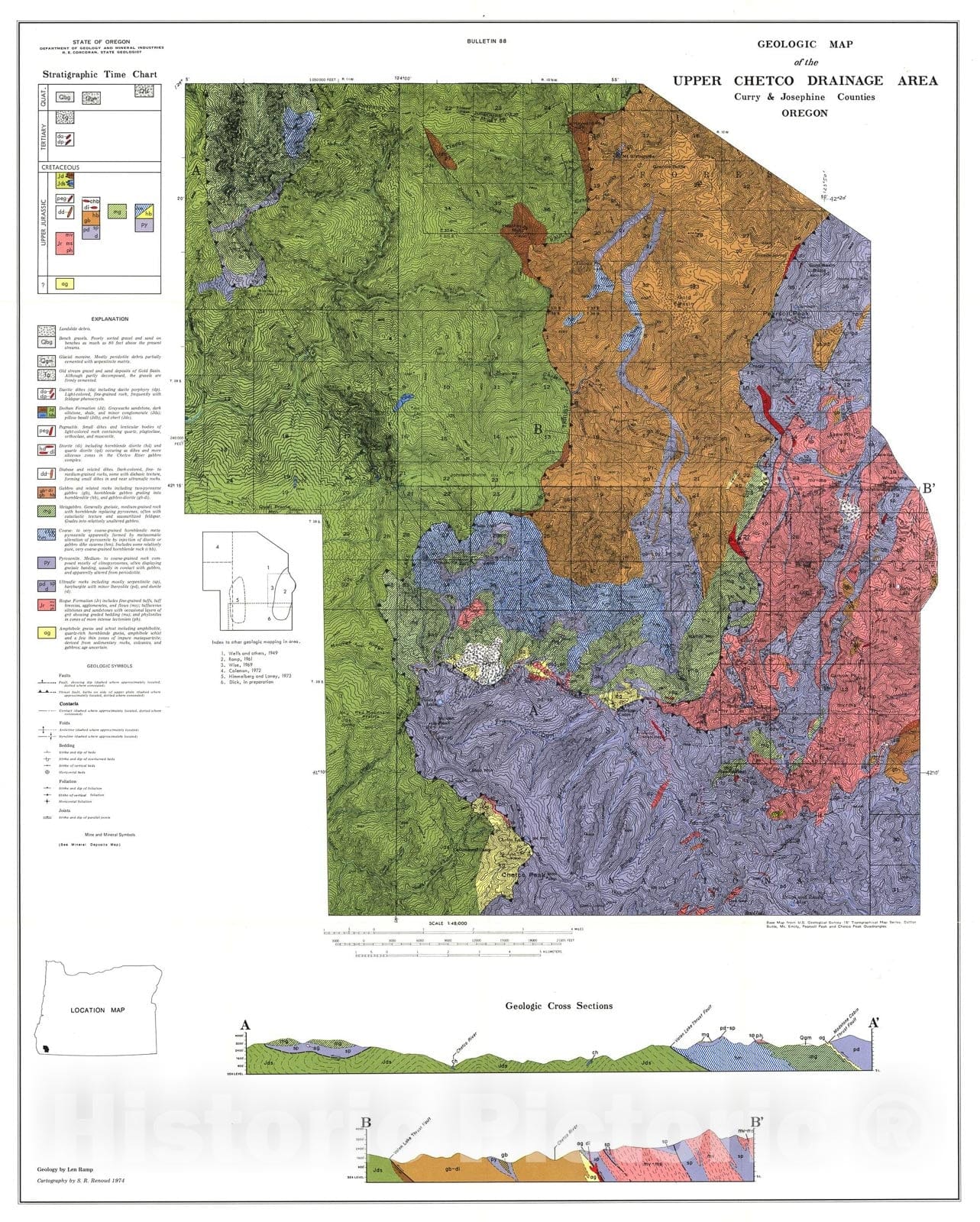 Map : Geology and mineral resources of the Upper Chetco drainage area, including the Kalmiopsis Wilderness and Big Craggies Botanical Area, 1975 Cartography Wall Art :