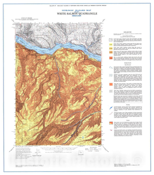 Map : Geologic hazards of parts of northern Hood River, Wasco, and Sherman Counties, 1977 Cartography Wall Art :