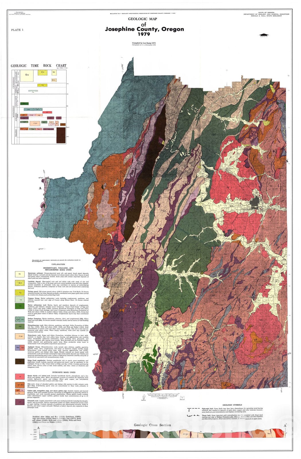 Map : Geology and mineral resources of Josephine County, Oregon, 1979 Cartography Wall Art :