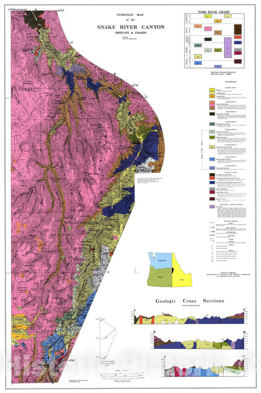 Map : Preliminary report on the geology of part of Snake River Canyon, Oregon and Idaho, 1974 Cartography Wall Art :