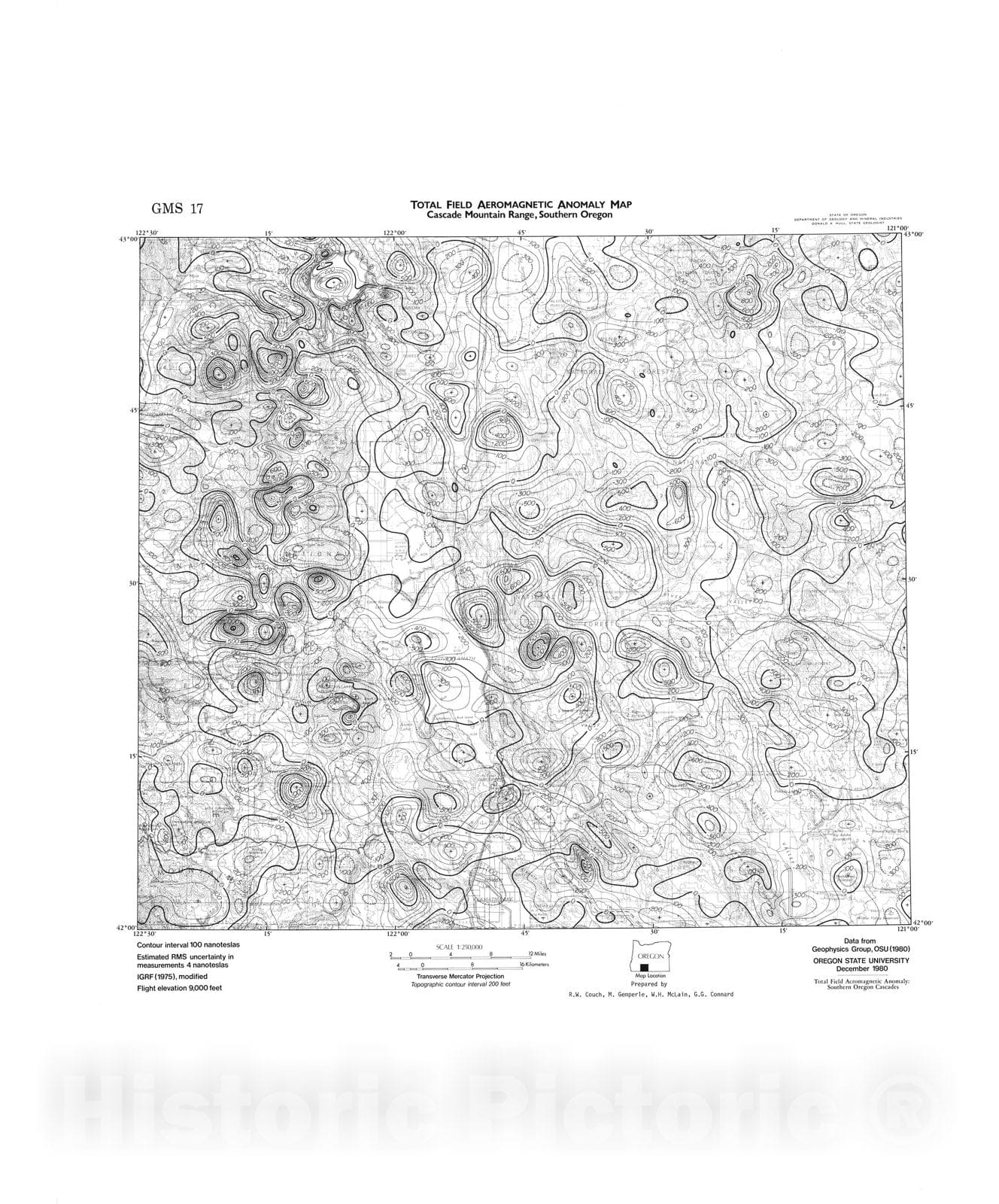 Map : Total-field aeromagnetic anomaly map, Cascade Range, southern Oregon, 1981 Cartography Wall Art :