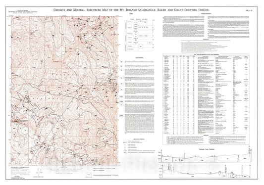 Map : Geology and mineral resources map of the Mount Ireland quadrangle, Baker and Grant Counties, 1982 Cartography Wall Art :