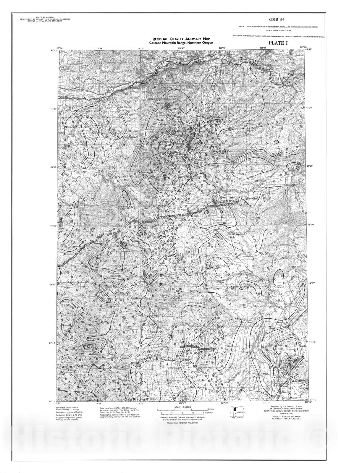 Map : Residual gravity maps of northern, central, and southern Cascade Range, 1982 Cartography Wall Art :