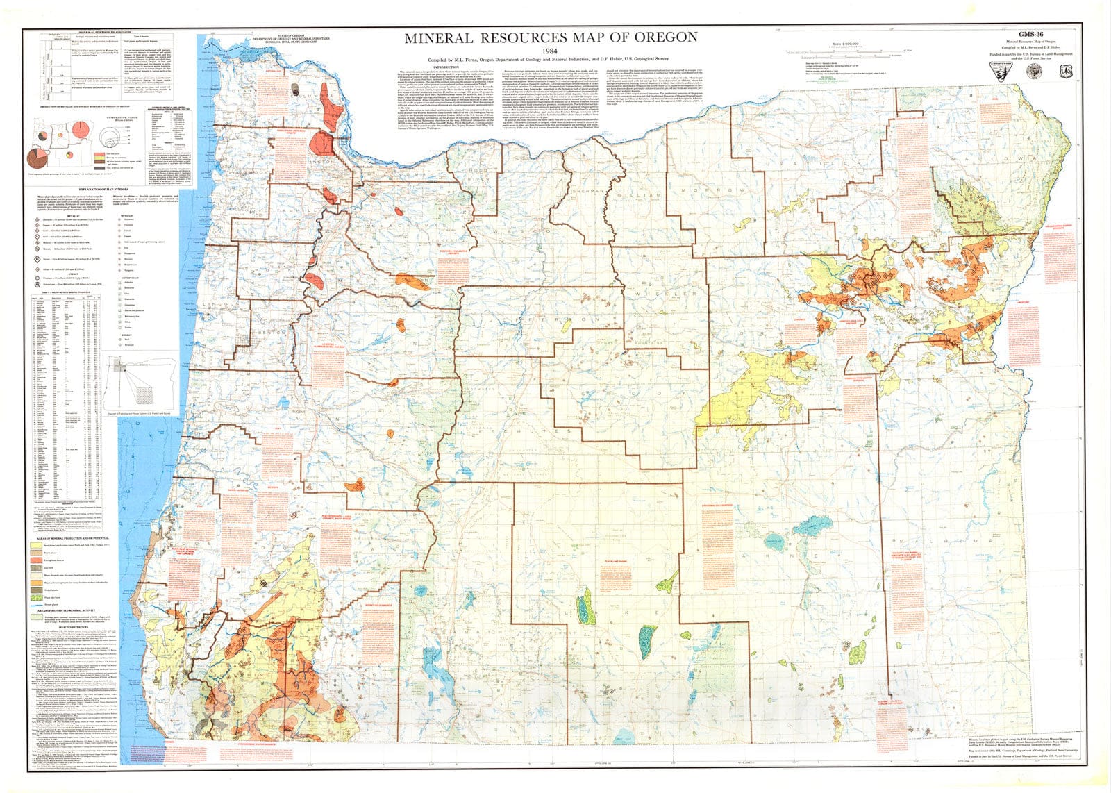 Map : Mineral resources map of Oregon, 1984 Cartography Wall Art :
