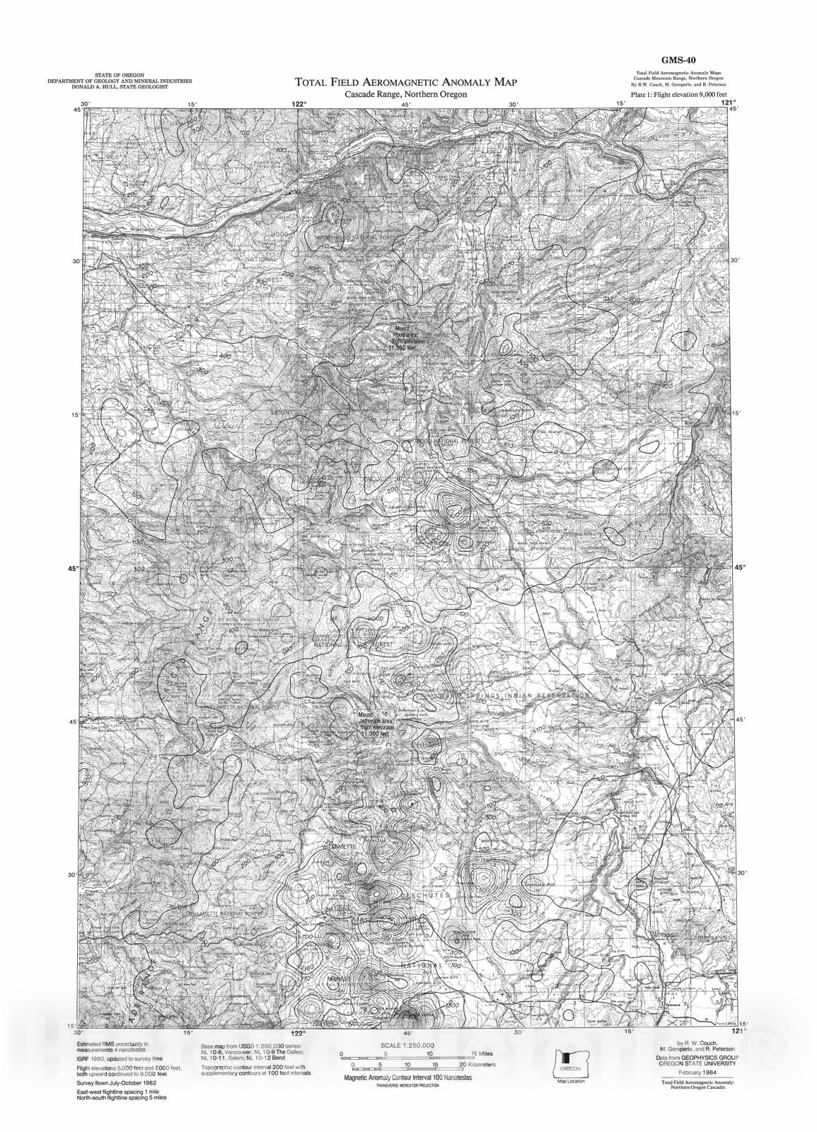 Map : Total-field aeromagnetic anomaly maps, Cascade Mountain Range, northern Oregon, 1985 Cartography Wall Art :