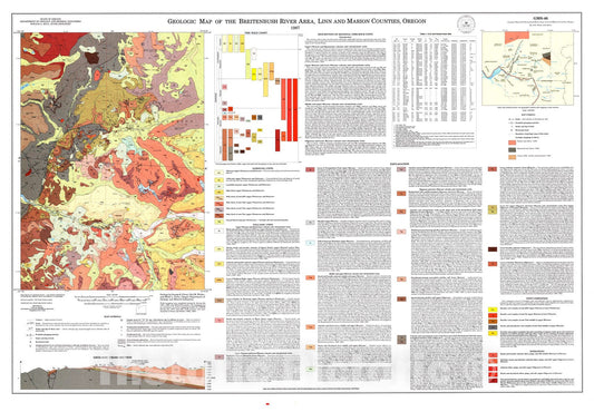Map : Geologic map of the Breitenbush River area, Linn and Marion Counties, 1987 Cartography Wall Art :