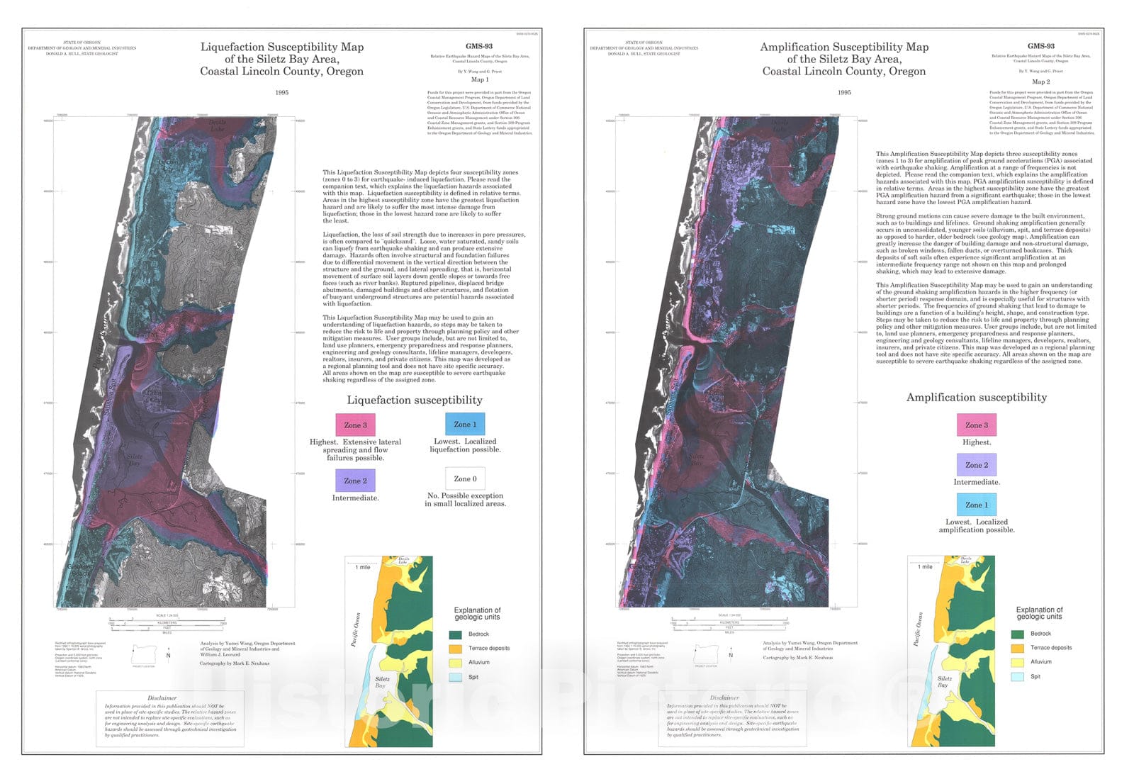 Map : Relative earthquake hazard map of the Siletz Bay area, coastal Lincoln County, 1995 Cartography Wall Art :