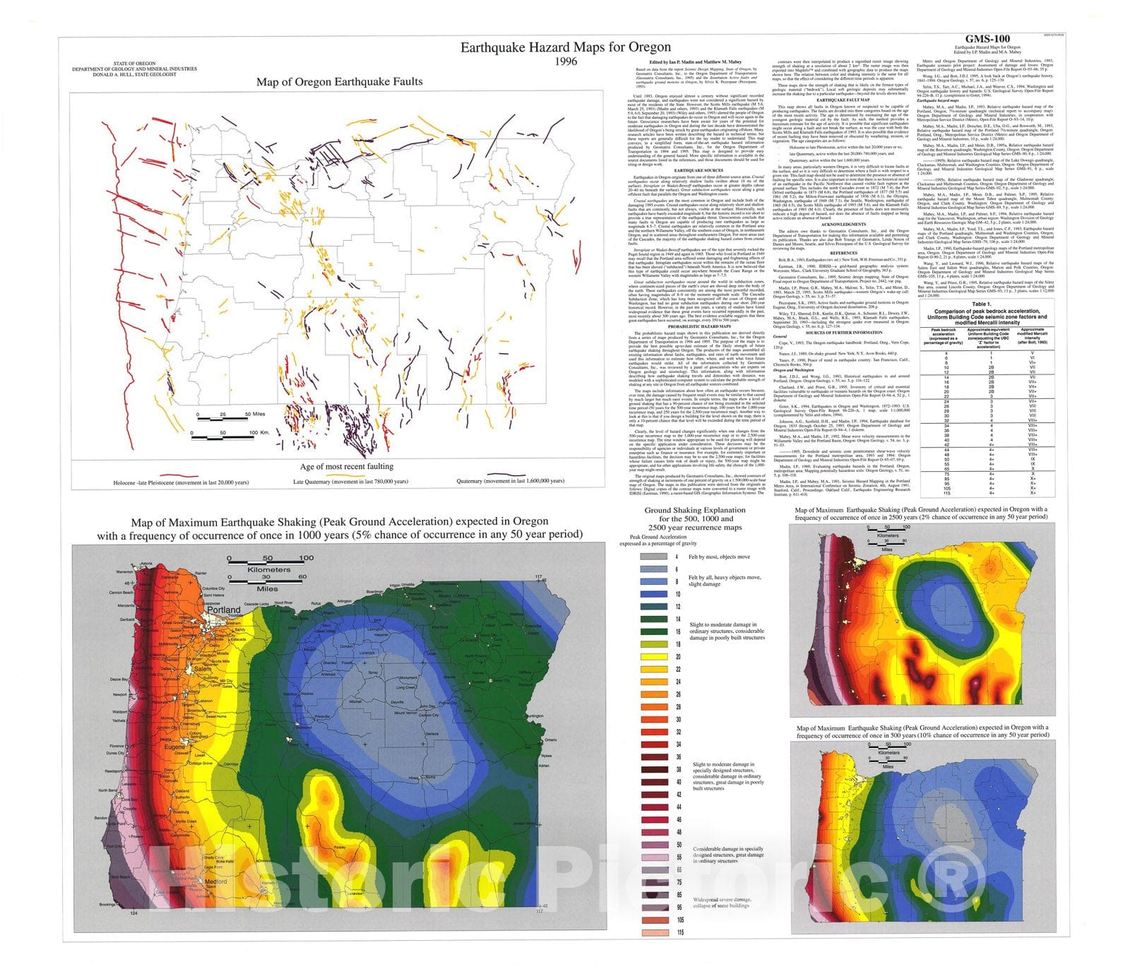 Map : Earthquake hazard maps for Oregon, 1996 Cartography Wall Art :