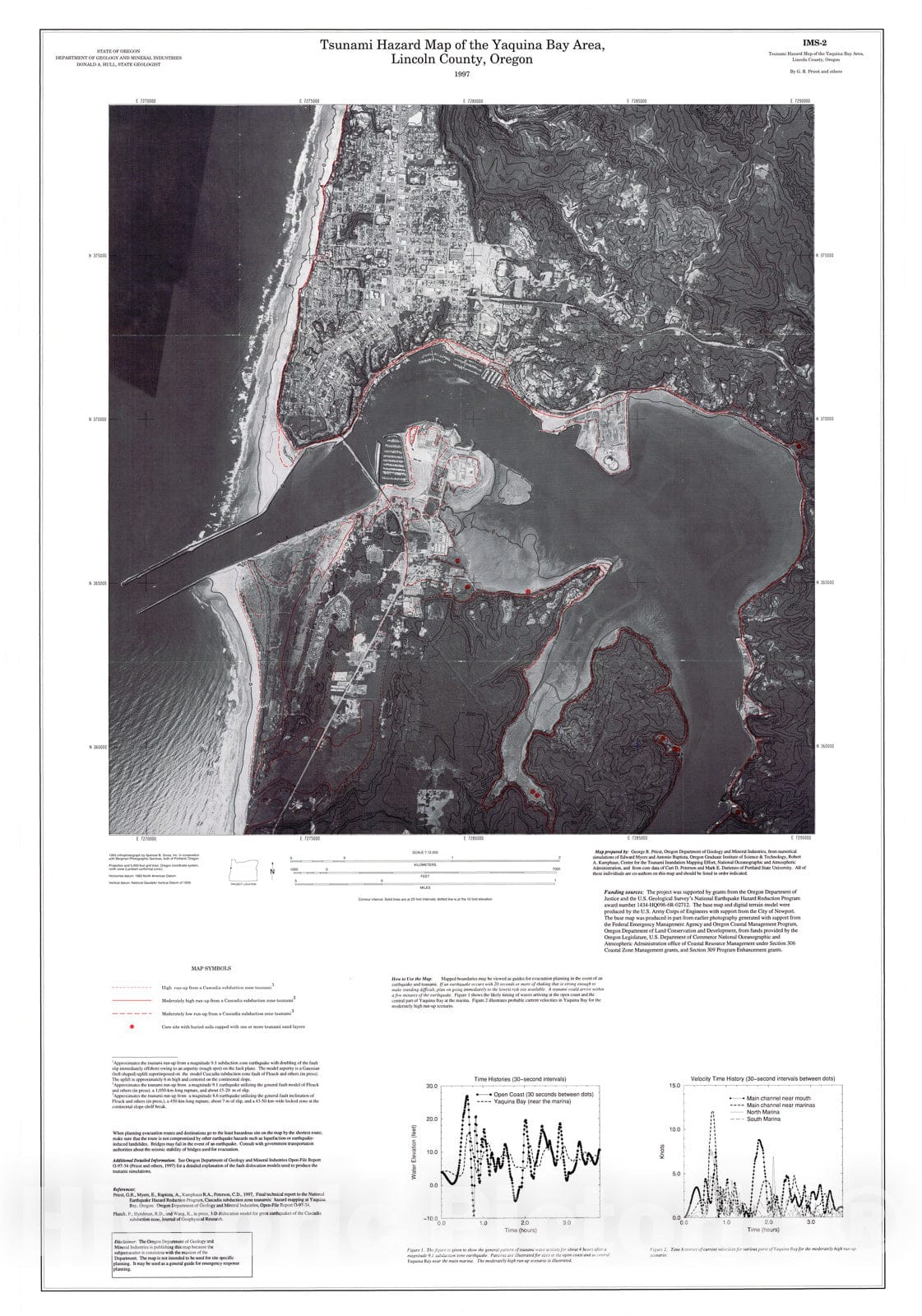 Map : Tsunami hazard map of the Yaquina Bay area, Lincoln County, Oregon, 1997 Cartography Wall Art :