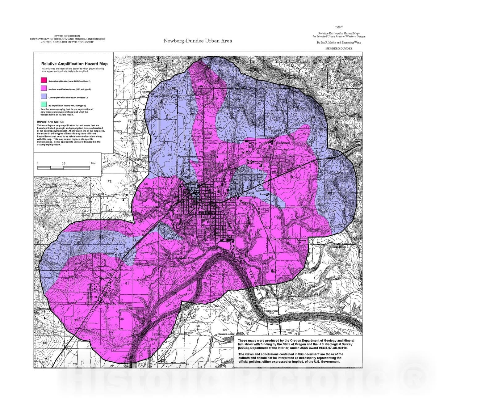 Map : Relative earthquake hazard maps for selected urban areas in western Oregon, Newberg-Dundee, 1999 Cartography Wall Art :
