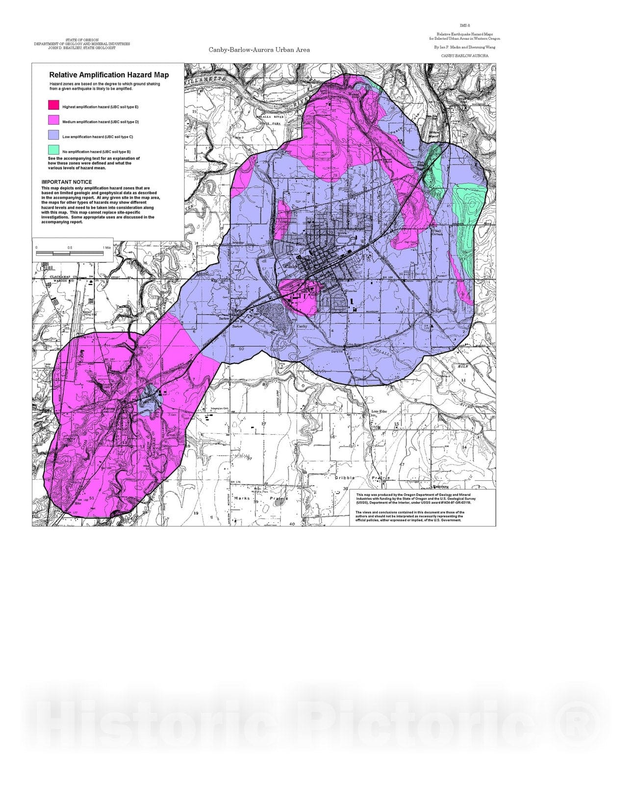 Map : Relative earthquake hazard maps for selected urban areas in western Oregon, Canby-Barlow-Aurora, 1999 Cartography Wall Art :