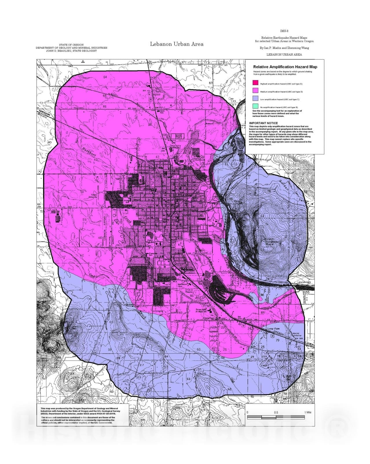 Map : Relative earthquake hazard maps for selected urban areas in western Oregon, Lebanon, 1999 Cartography Wall Art :