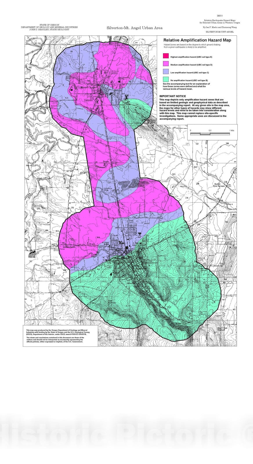 Map : Relative earthquake hazard maps for selected urban areas in western Oregon, Silverton-Mount Angel, 1999 Cartography Wall Art :
