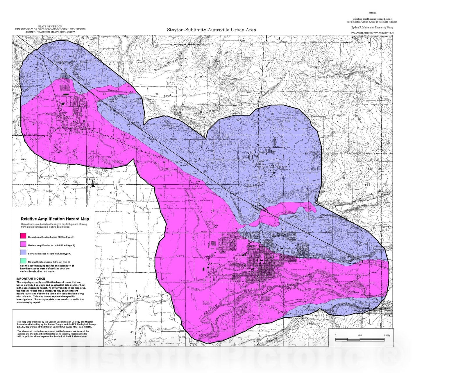 Map : Relative earthquake hazard maps for selected urban areas in western Oregon, Stayton-Sublimity-Aumsville, 1999 Cartography Wall Art :