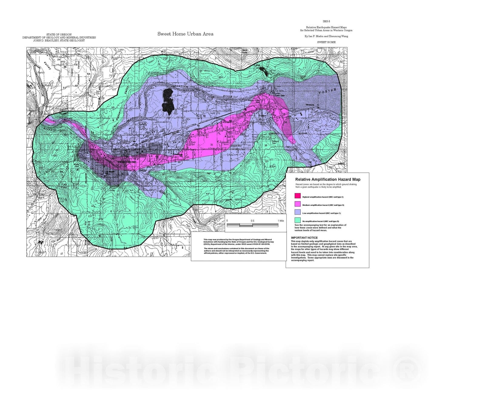 Map : Relative earthquake hazard maps for selected urban areas in western Oregon, Sweet Home, 1999 Cartography Wall Art :