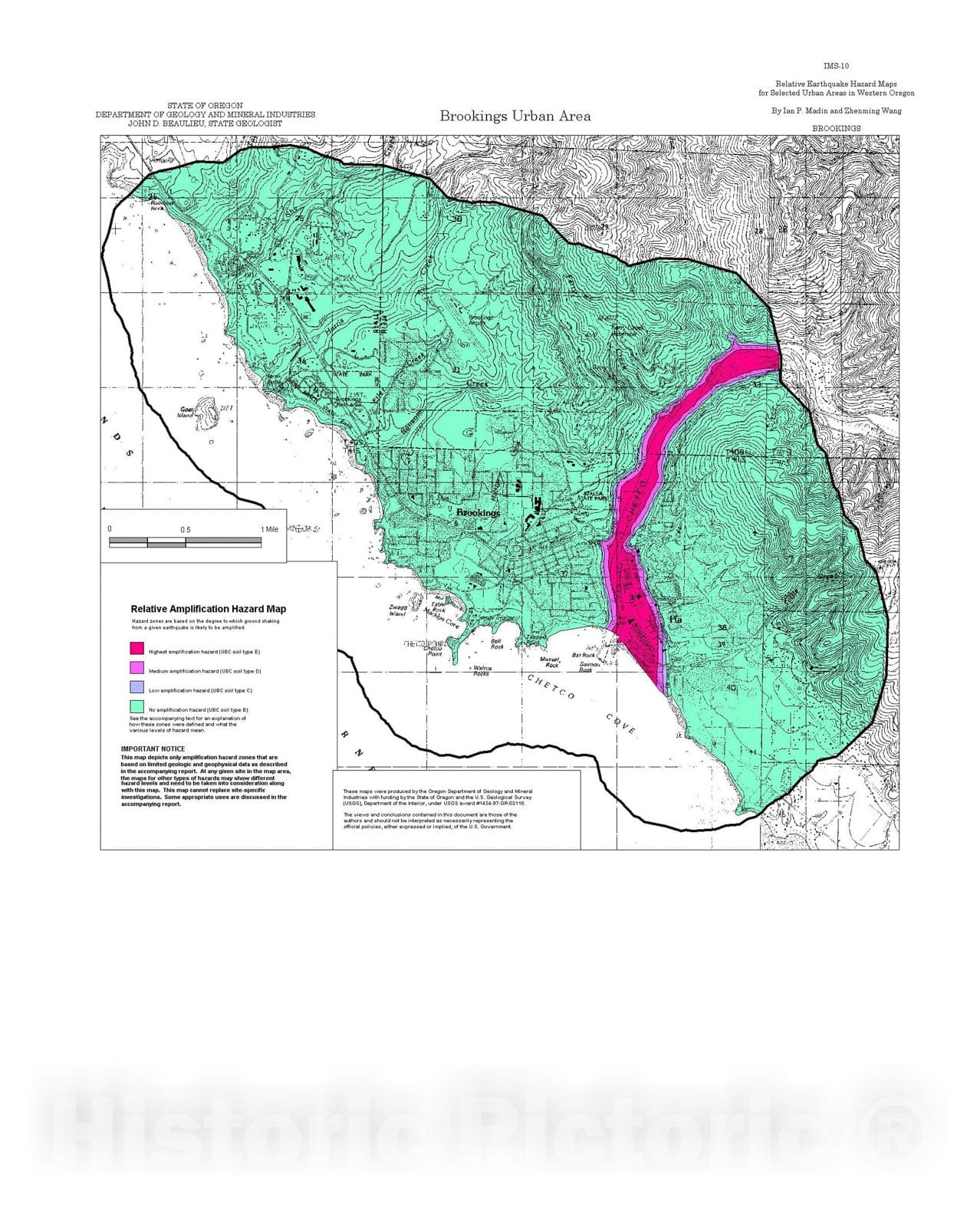 Map : Relative earthquake hazard maps for selected urban areas in western Oregon, Brookings, 2000 Cartography Wall Art :
