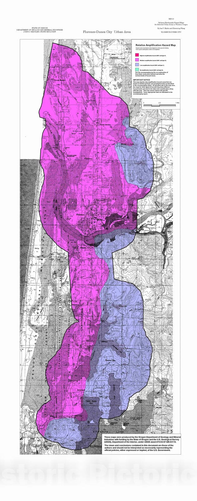 Map : Relative earthquake hazard maps for selected urban areas in western Oregon, Florence-Dunes City, 2000 Cartography Wall Art :