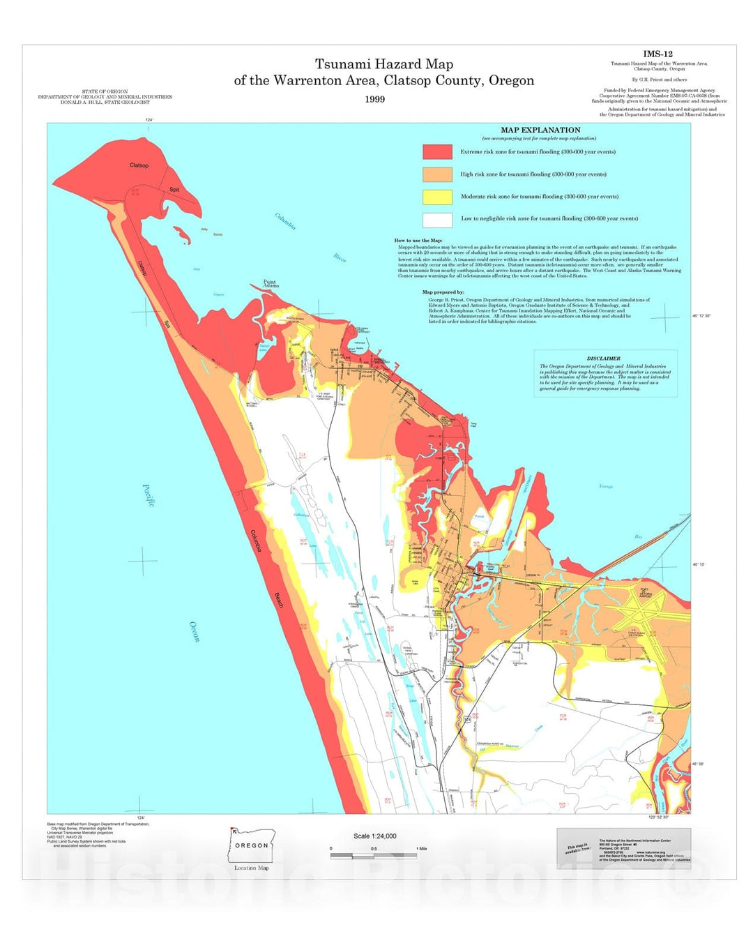 Map : Tsunami hazard map of the Warrenton area, Clatsop County, Oregon, 1999 Cartography Wall Art :