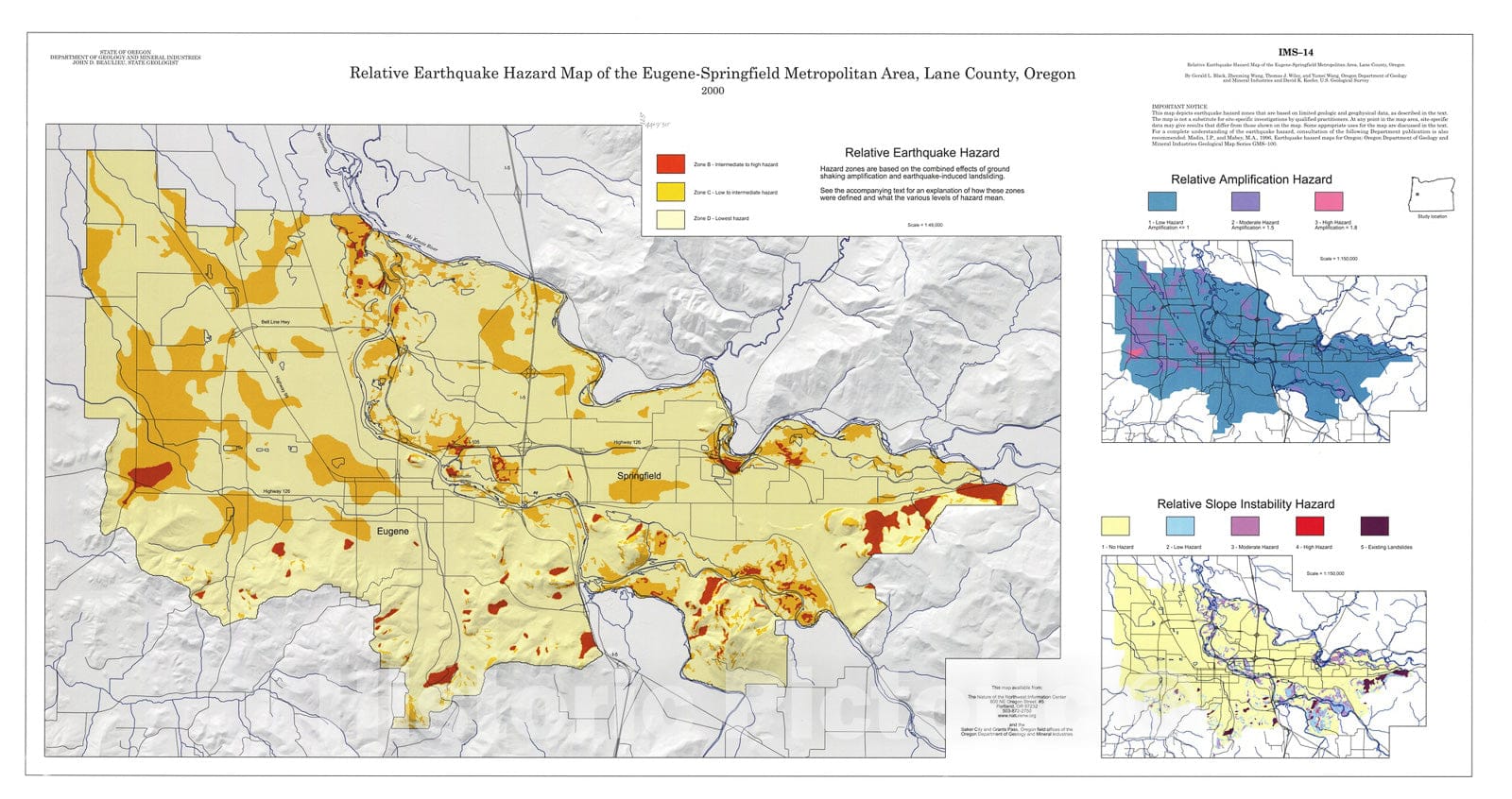 Map : Relative earthquake hazard map of the Eugene-Springfield area, 2000 Cartography Wall Art :
