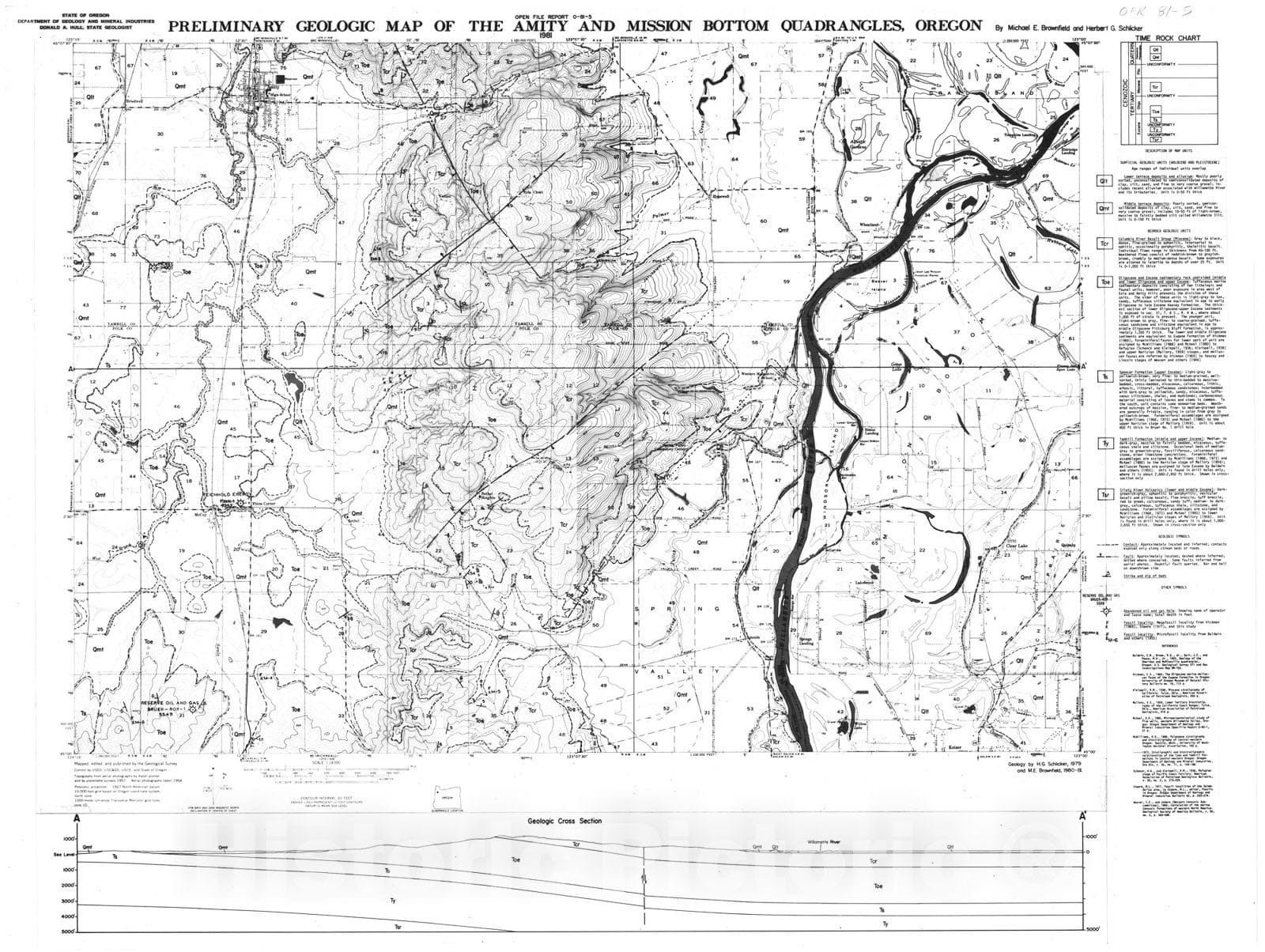 Map : Preliminary geologic map of the Amity and Mission Bottom quadrangles, 1981 Cartography Wall Art :