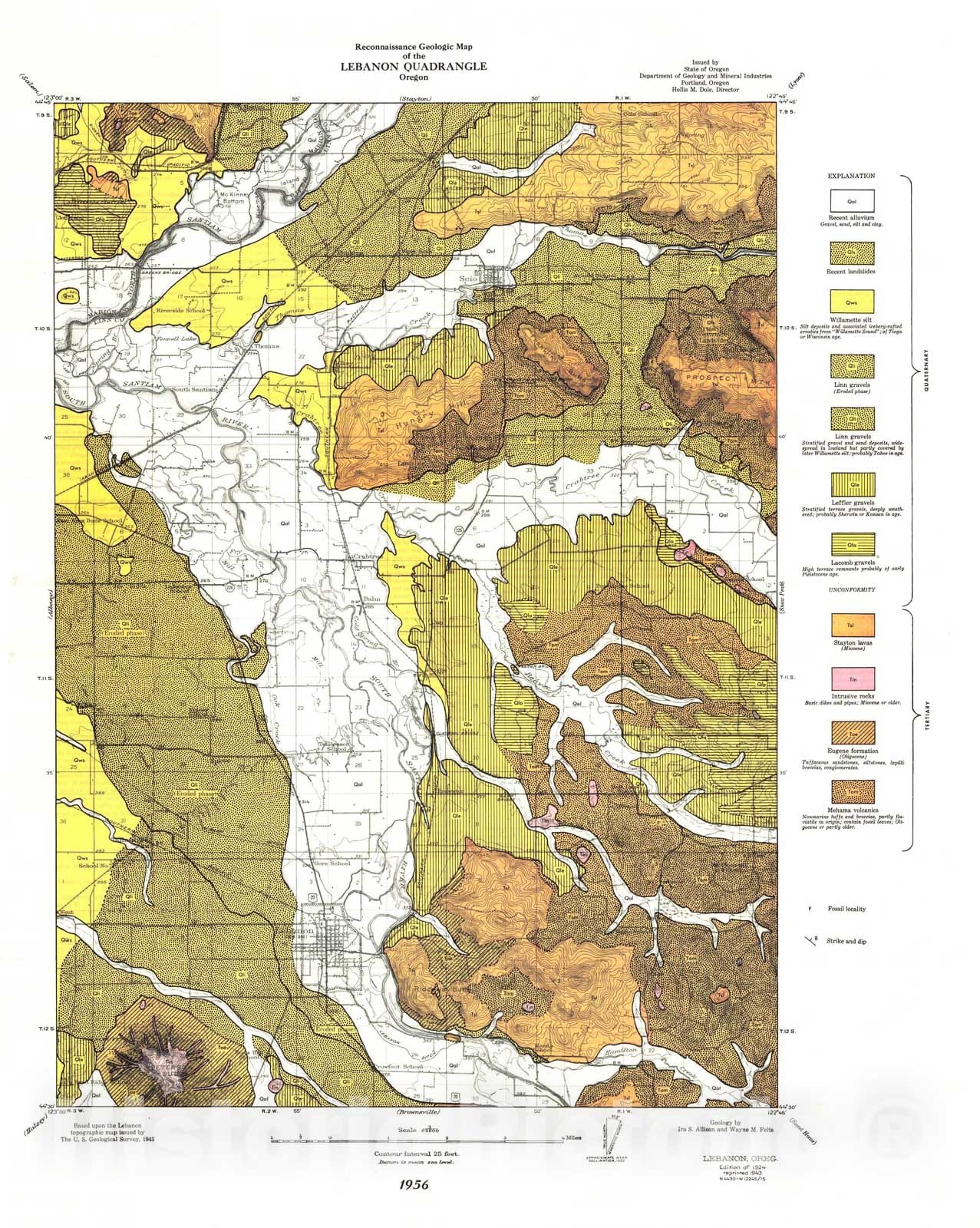 Map : Reconnaissance geologic map of the Lebannon [30'] quadrangle, 1956 Cartography Wall Art :