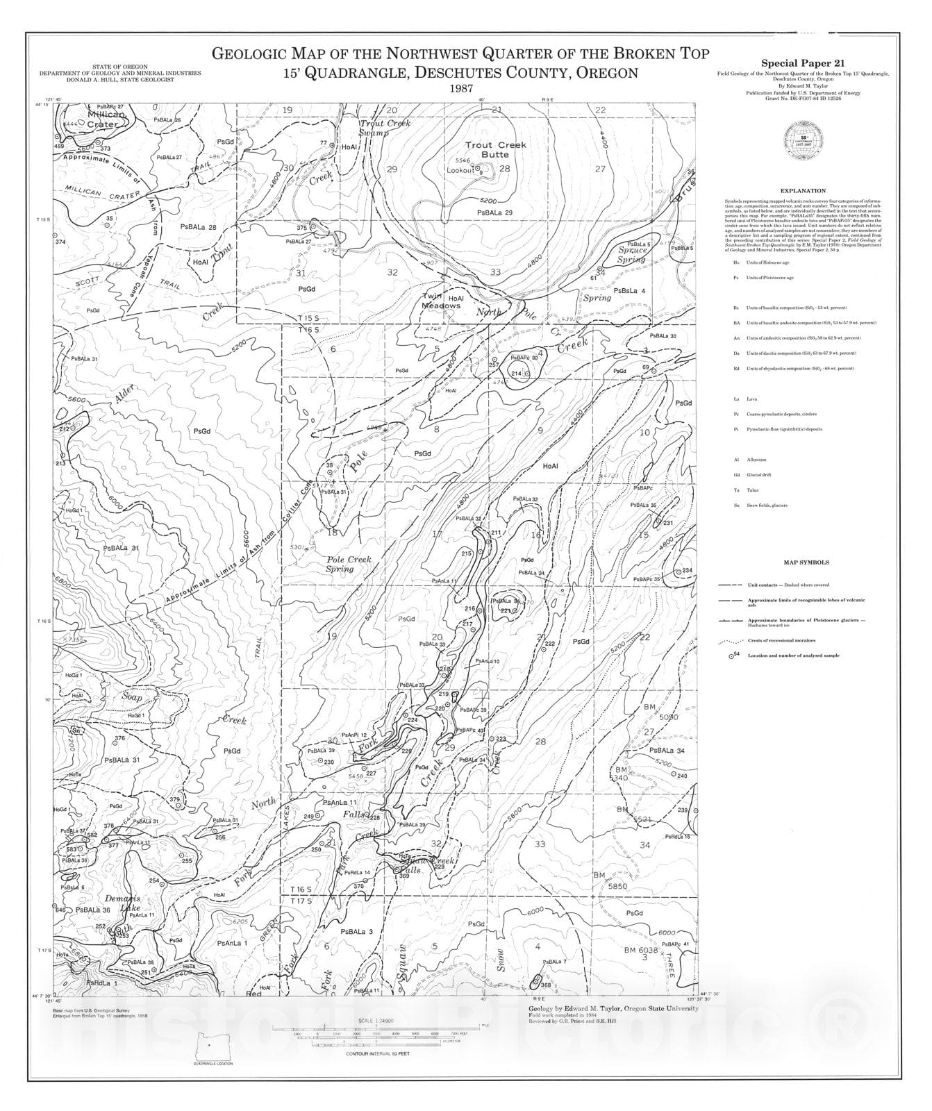 Map : Field geology of the northwest quarter of the Broken Top [15'] quadrangle, 1987 Cartography Wall Art :