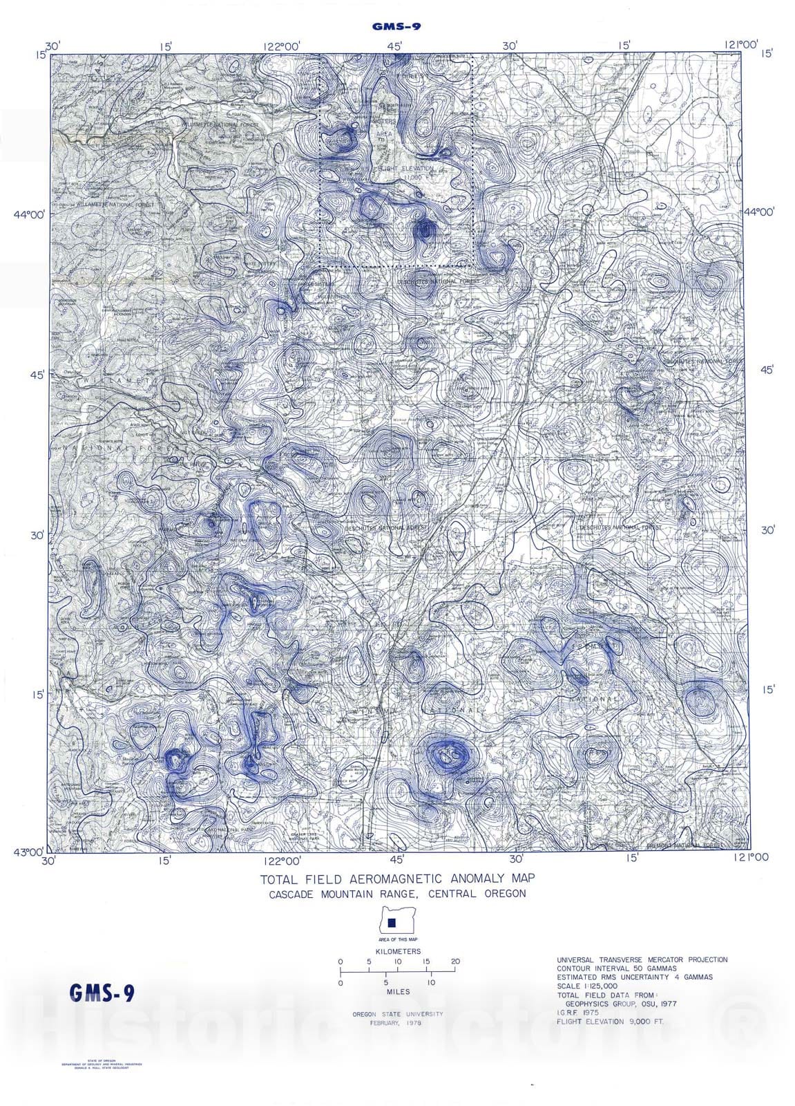 Map : Total-field aeromagnetic anomaly map, Cascade Range, Central Oregon, 1978 Cartography Wall Art :