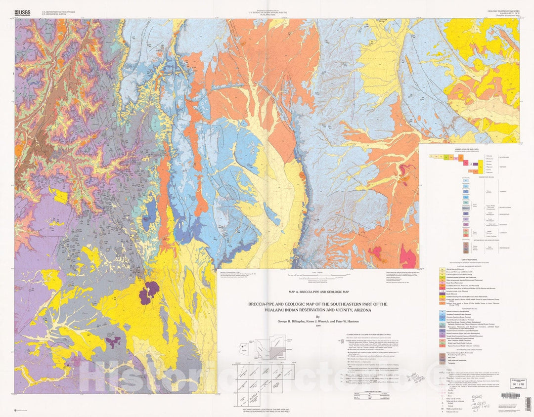 Map : Breccia-pipe and geologic map of the southeastern part of the Hualapai Indian Reservation and vicinity, Arizona, 2000 Cartography Wall Art :